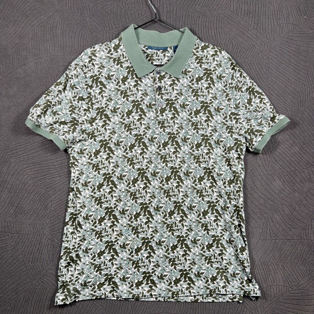 Perry Ellis Golf Polo M Green Camo Like Leaf Pattern